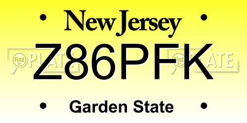 Z86PFK New Jersey License Plate
