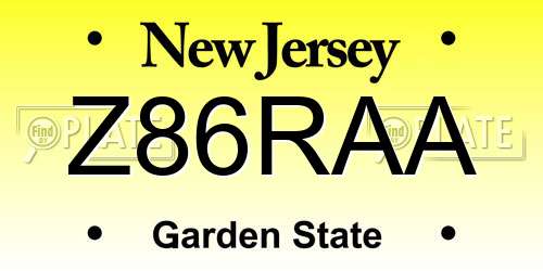 Z86RAA New Jersey License Plate