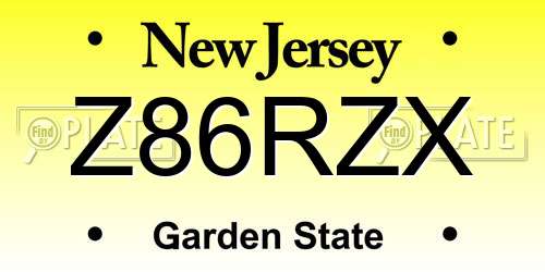 Z86RZX New Jersey License Plate