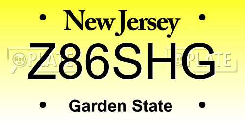 Z86SHG New Jersey License Plate
