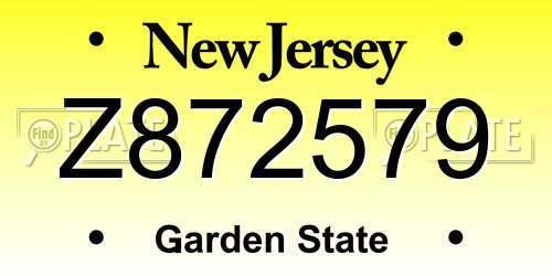 Z872579 New Jersey License Plate