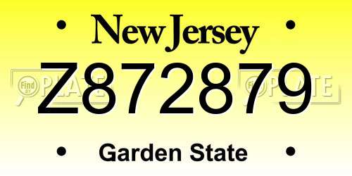 Z872879 New Jersey License Plate