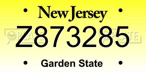 Z873285 New Jersey License Plate