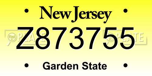 Z873755 New Jersey License Plate
