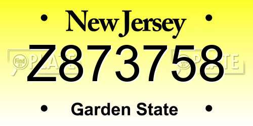 Z873758 New Jersey License Plate