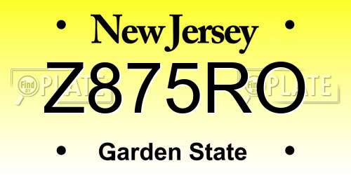 Z875RO New Jersey License Plate