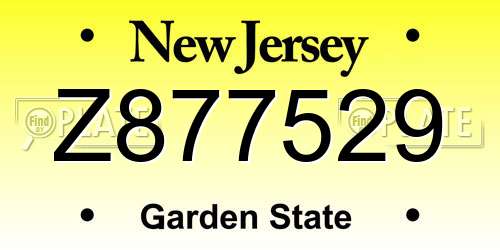 Z877529 New Jersey License Plate