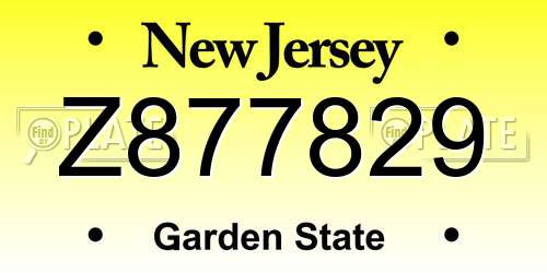 Z877829 New Jersey License Plate