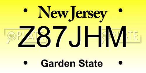 Z87JHM New Jersey License Plate