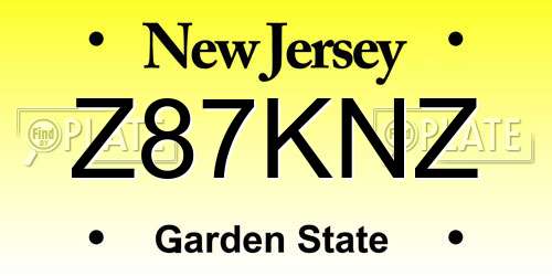 Z87KNZ New Jersey License Plate