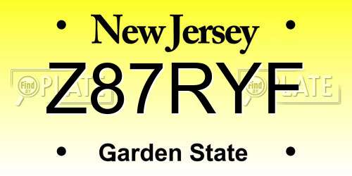 Z87RYF New Jersey License Plate