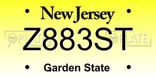 Z883ST New Jersey License Plate