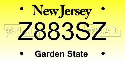 Z883SZ New Jersey License Plate