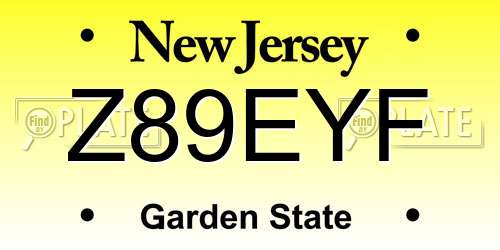 Z89EYF New Jersey License Plate