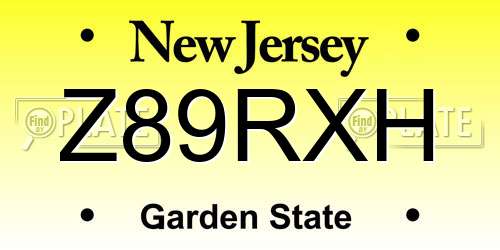 Z89RXH New Jersey License Plate