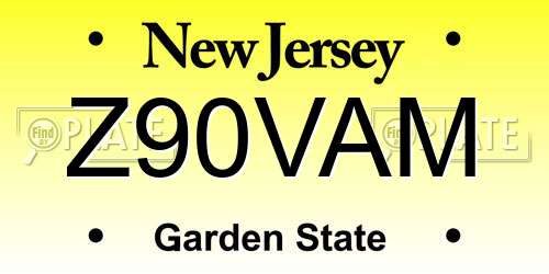 Z90VAM New Jersey License Plate