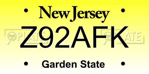 Z92AFK New Jersey License Plate