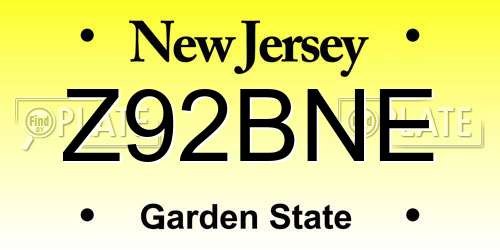 Z92BNE New Jersey License Plate