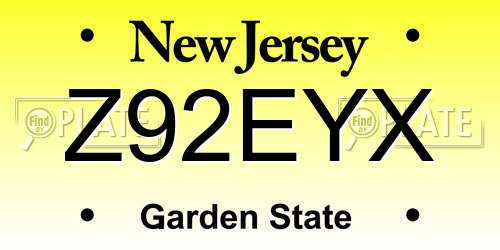 Z92EYX New Jersey License Plate