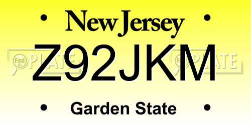 Z92JKM New Jersey License Plate