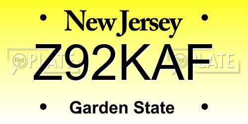 Z92KAF New Jersey License Plate