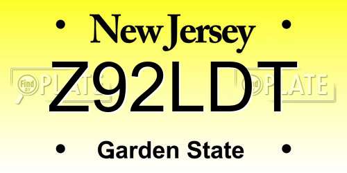 Z92LDT New Jersey License Plate