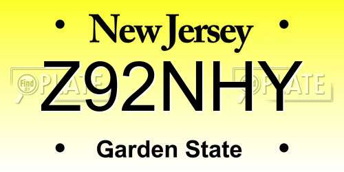 Z92NHY New Jersey License Plate