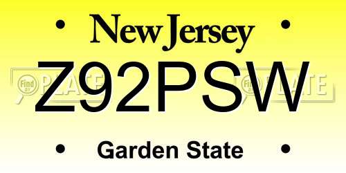 Z92PSW New Jersey License Plate