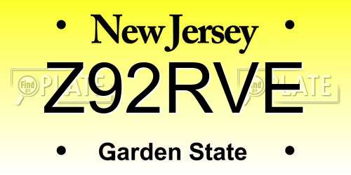 Z92RVE New Jersey License Plate