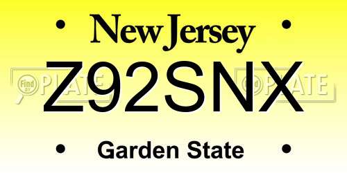 Z92SNX New Jersey License Plate