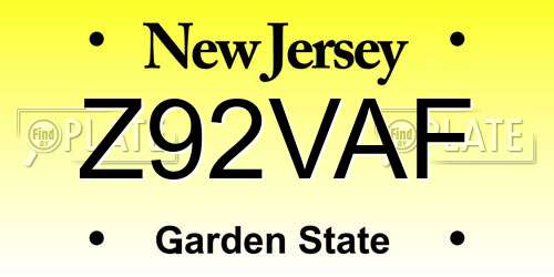 Z92VAF New Jersey License Plate