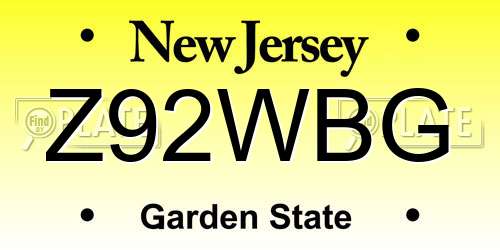 Z92WBG New Jersey License Plate
