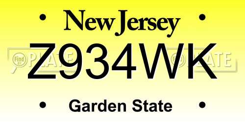 Z934WK New Jersey License Plate