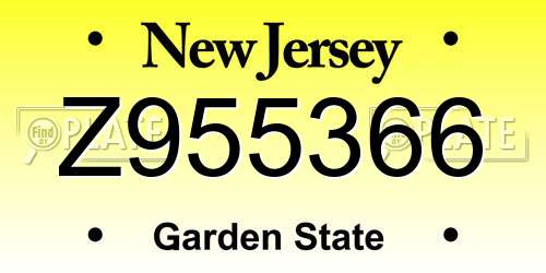 Z955366 New Jersey License Plate