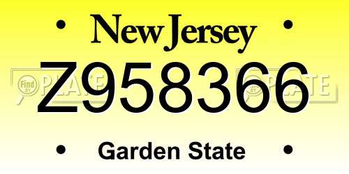 Z958366 New Jersey License Plate