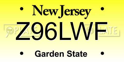 Z96LWF New Jersey License Plate