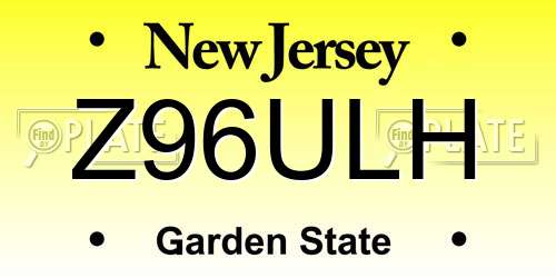 Z96ULH New Jersey License Plate