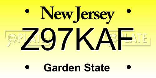 Z97KAF New Jersey License Plate