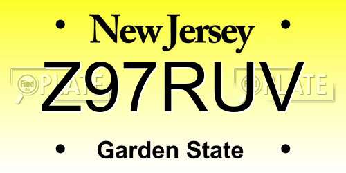 Z97RUV New Jersey License Plate
