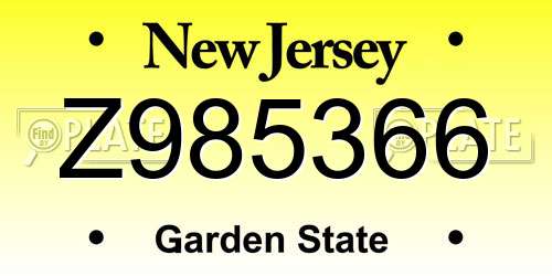 Z985366 New Jersey License Plate