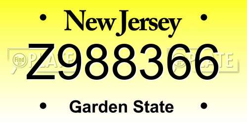 Z988366 New Jersey License Plate