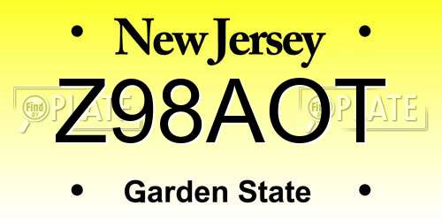 Z98AOT New Jersey License Plate