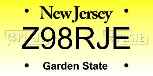 Z98RJE New Jersey License Plate