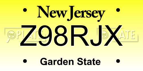 Z98RJX New Jersey License Plate