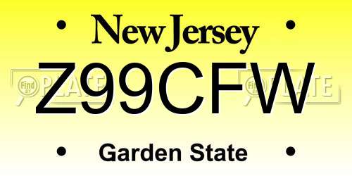 Z99CFW New Jersey License Plate