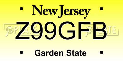 Z99GFB New Jersey License Plate