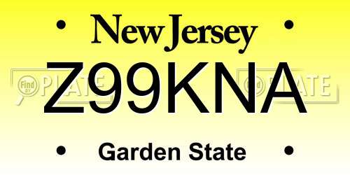 Z99KNA New Jersey License Plate