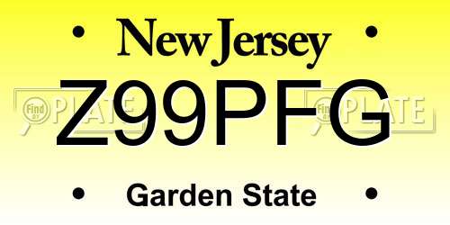 Z99PFG New Jersey License Plate