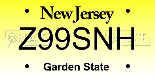 Z99SNH New Jersey License Plate