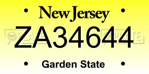 ZA34644 New Jersey License Plate